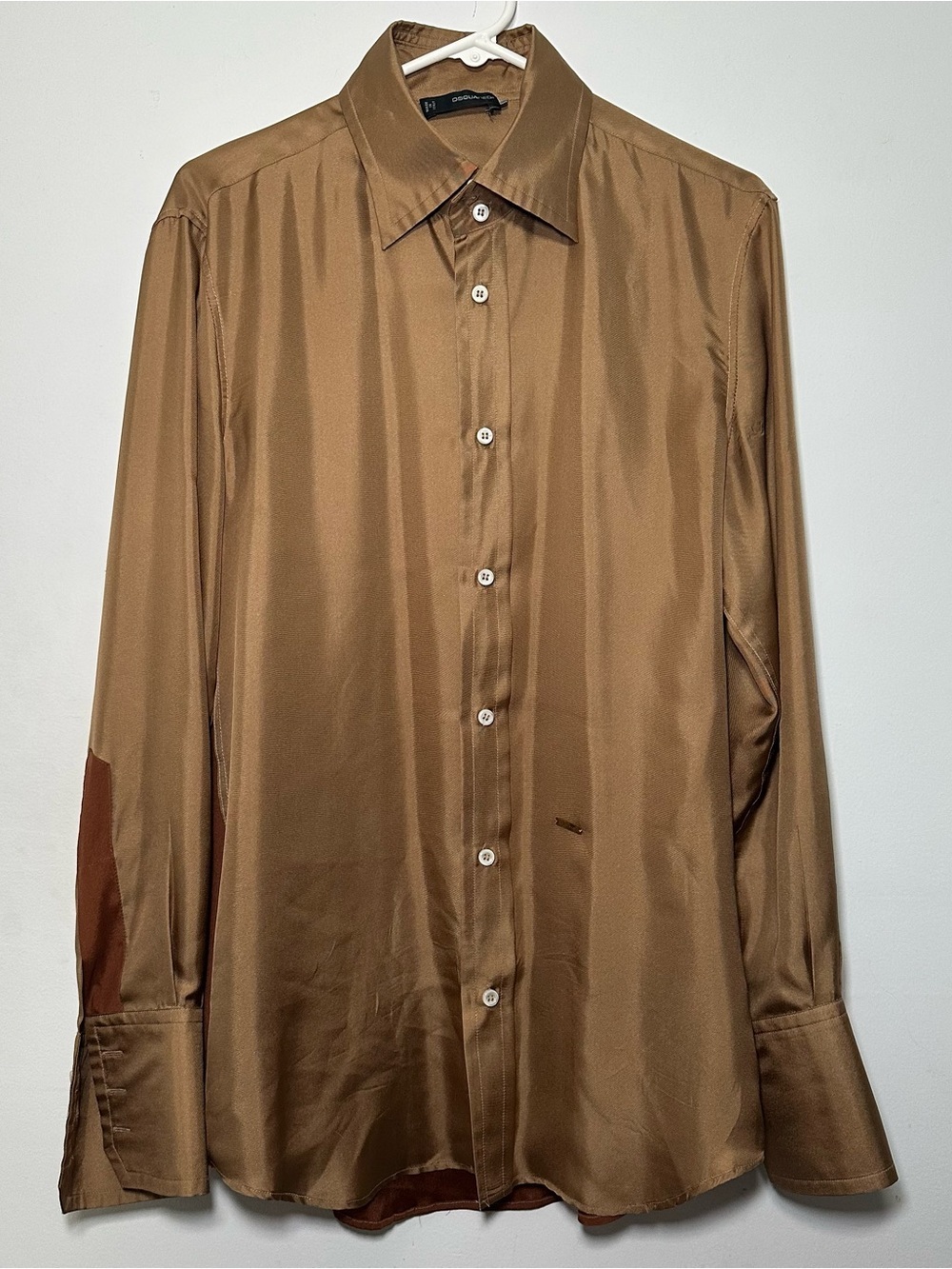 Dsquared2 Satin Feel Colorblock Button Front Shirt Men’s Size 50 Italy Bronze - Picture 3 of 16